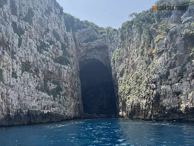 Haxhi Ali Cave in Vlore, Albania. Photo taken from a boat.