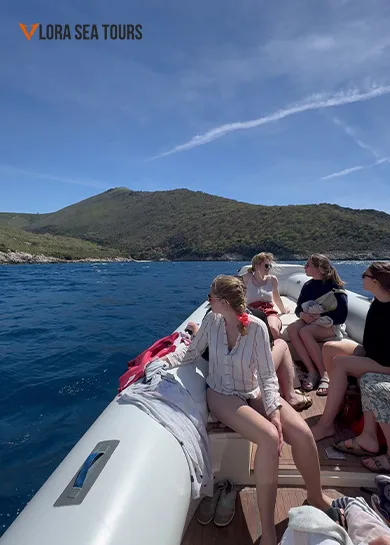 a group of girls during a boat trip in Vlore, Albania
